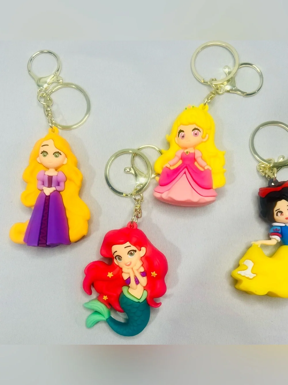 Princess Character Silicone Keychain Set - Pink, Yellow, Red, Blue